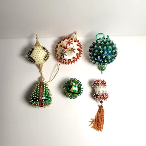 Handmade Christmas Sequin Push Pin Ornaments, Assortment of 6 - Picture 1 of 24