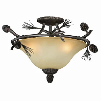 Sierra 3-Light Semi-Flush Mount in Rustic and Bowl Style 13 Inches Tall and 18 - Image 1 of 4