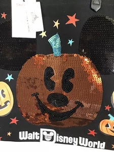 Disney Parks Walt Disney World HALLOWEEN Mickey Pumpkin Sequin Tote Bag NWT - Picture 1 of 3