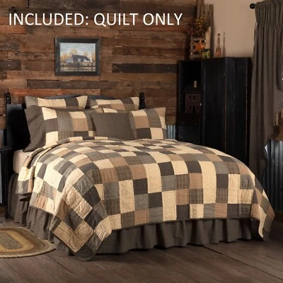Country Block Patchwork King Quilt Hand-Stitched Cream Tan Black Kettle Grove - Image 1 of 4