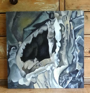 Lost in the Woods Katy Wroe Ölgemälde Holztafel Graustufenschälen Baumrinde - Bild 1 von 7
