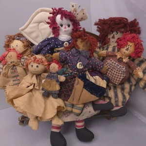 Vintage Raggedy Ann Rag Doll Lot of 8 Primitive Folk Art Handmade Style Decor - Picture 1 of 14