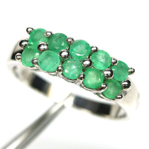 NATURAL GREEN EMERALD RING 925 STERLING SILVER WHITE GOLD PLATED SIZE 7.75