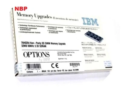New OEM Genuine IBM 32MB 144 Pin 66MHz 3.3V SoDimm Memory 76H0294 42H2819 - Image 1 of 3