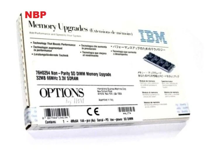 New OEM Genuine IBM 32MB 144 Pin 66MHz 3.3V SoDimm Memory 76H0294 42H2819 - Image 1 of 3