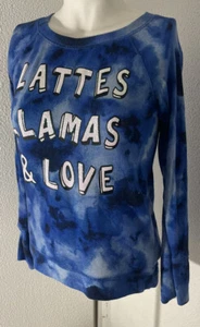Justice Girls Size 12 LATES LLAMA & LOVE Soft Long Sleeve Shirt Tie Dye Blue Top - Picture 1 of 7