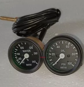 Smiths Replica 52 mm 2 1/16" Gauges Kit - Water Temp + Oil pressure Black Bezel - Picture 1 of 3