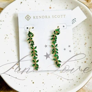 KENDRA SCOTT Rosalie Gold Linear Earrings in Green Crystal NWT - Picture 1 of 4