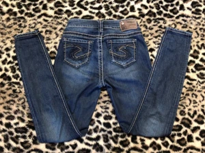 Jeans argento denim 25 suki jeggings vita bassa skinny dritto 28x29 ricamato - Foto 1 di 10