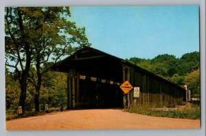Harpersfield Ohio OH Puente Cubierto Grand River Ruta 307 Postal Años 50 - Imagen 1 de 2