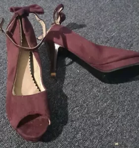 Ladies Maroon Peeptoe Ankle Strap Stiletto Suede Shoes Size 43 Maroon Never Worn - Picture 1 of 11