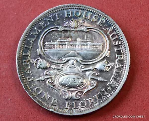 * 1927 SILVER FLORIN PARLIAMENT HOUSE PREDECIMAL COIN TONED CIRCULATED #BL90 - Picture 1 of 10