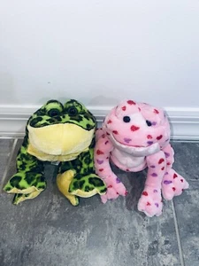 Webkinz Lot NO CODE Plush Stuffed Animal Dolls Ganz Frog Valentines Green Pink - Picture 1 of 4