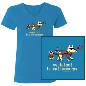 Teddy the Dog T Shirt Assistant Branch Manager Ladies V Neck Tee Limited Edition - Picture 1 of 5