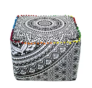 22" Square New Indian Mandala Ottoman Pouf Cover Footstool Handmade Home Décor - Picture 1 of 3