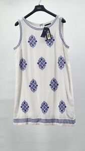 M&S Collection White with Blue Embroidery Shift Dress RRP £45