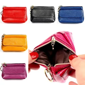 Genuine Leather Zipper Coin Purse Ladies Mini Coin Purse Card Bag Small Wallet - Picture 1 of 37