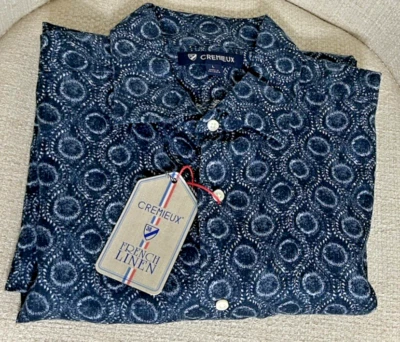 NWT Cremieux size L med blue short sleeve button up linen shirt mens - Image 1 of 4