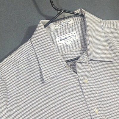 Camisa Burberry Vintage Para Hombre 17.5-35 Azul Y Amarillo Micro Cuadros Manga Larga Foto 1 de 4