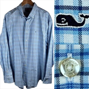VINEYARD VINES Men’s XL Whale Shirt 100% Cotton Blue Plaid Long Sleeve Button Up - Picture 1 of 24