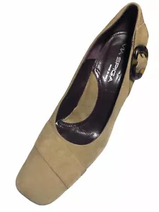 Via Spiga Women’s Suede Buckle Square Toe Beige Pumps - Size 8.5 M Made in Italy - Picture 1 of 11
