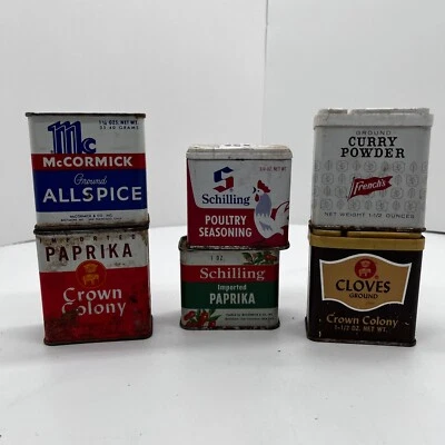 Vintage Spice Tins Mccormick Schilling Crown Colony French's Metal Lot of 6 - Image 1 of 4