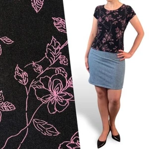Stretchy Slinky Black Y2K Pink Floral Top Tee T-Shirt Briggs Grunge Vintage - Picture 1 of 6