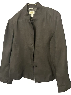 Chaqueta Blazer Talbots Petite Talla 10 Negra Lino Irlandés Cuello Mandarín Foto 1 de 4
