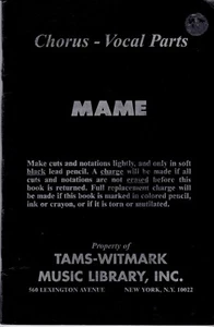Vintage Chor & Gesangsteile Noten für Mame von Tams-Witmark Music ©1967 - Bild 1 von 3