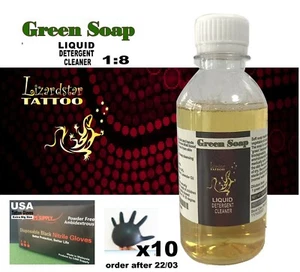 250ml 1:8 green soap lizardstar LIQUID DETERGENT CLEANER TATTOO Stencils gloves - Picture 1 of 2