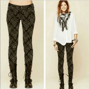 Free People Black Damask Jacquard Skinny Jeans Women's Size 27 - Picture 1 of 12
