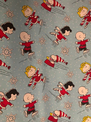 Papel de envolver de regalo de fondo de patinaje sobre hielo Peanuts Gang 2 yardas DOBLADO Decoupage Foto 1 de 2