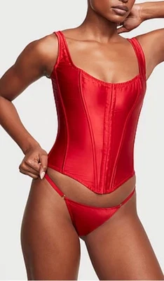 Victoria’s Secret VS Classic Corset Top & Panty Set Red 100% Silk Ex-Large NWT - Image 1 of 4