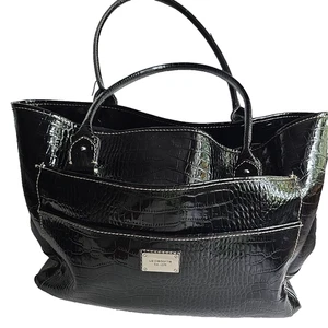 LIZ CLAIBORNE Embossed Faux Crocodile Black Purse Tote Shoulder Bag 16x12x5 EUC - Picture 1 of 15