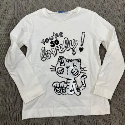 Mayoral Girls Black & White Sequin Long Sleeved Cat Theme Shirt Size 4 - Image 1 of 4