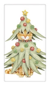 Flour Sack Kitchen Dish Towel Christmas Tree Cat Mary Lake - Thompson New - Picture 1 of 1