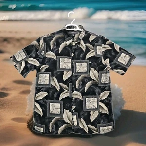Croft & Barrow Hawaiian Shirt Mens Large Black Button Up Aloha Floral Palm Shirt - Picture 1 of 20