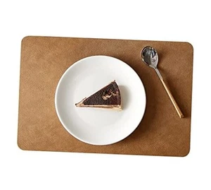  Faux Leather Placemats Set of 4,with 4 Cup Rectangle Coffee Brown - Picture 1 of 7