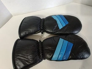 Vintage Kawasaki Leather Mittens Men's Snowmobile Retro 70s Black Large - Picture 1 of 12