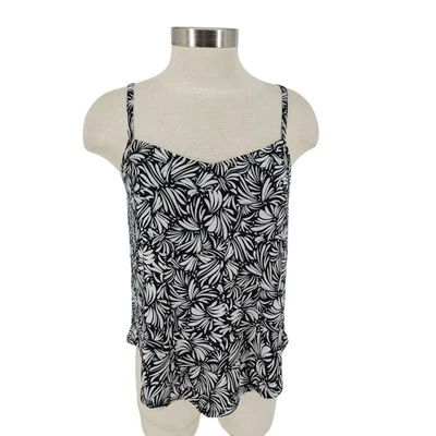 Traje de baño Bal Harbour Tankini Top negro estampado acolchado sujetador UPF 50+ NUEVO CON ETIQUETAS para mujer pequeño Foto 1 de 4