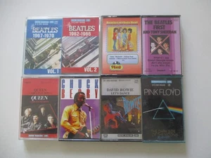 8 K7 POP ROCK PINK FLOYD DAVID BOWIE BEATLES CHUCK BERRY QUEEN AUDIO CASSETTES - Picture 1 of 2