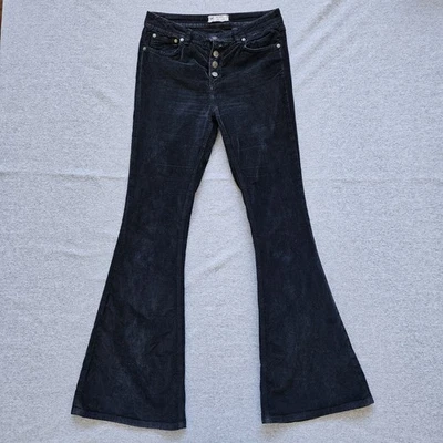 Pantalones Free People Mujer 28 Negro Pana tiro alto Botón Mosca Acampanado Boho Retro Foto 1 de 4