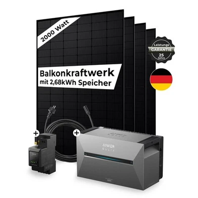 2000 Watt Balkonkraftwerk Jolywood 500W bifazial Anker SOLIX Solarbank 3 E2700