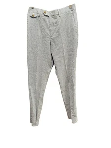 Bonobos Pants Men 32x36 White Green Striped Seersucker Italian Slim Fit Unhemmed - Picture 1 of 3