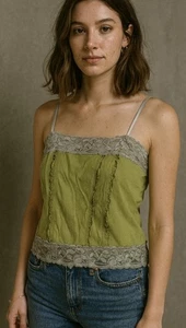 Canotta babydoll vintage Y2K Bella Swan in pizzo taglia S verde.      O - Foto 1 di 7