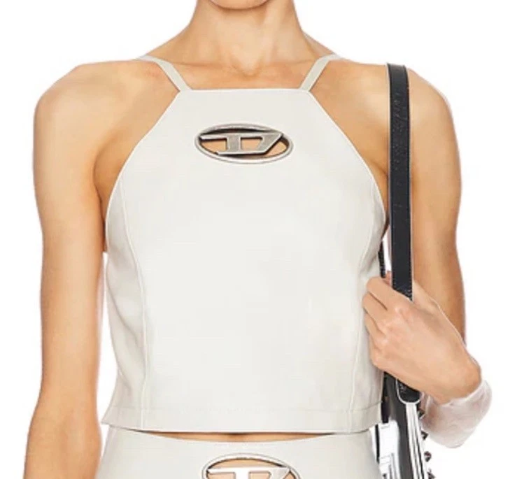 Camiseta sin mangas Diesel sin espalda en cuero blanco roto nueva con etiquetas talla 36 (pequeña) ¡$595!! Foto 1 de 4