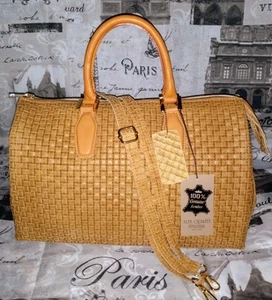 VERA PELLE Cuoio/Cognac Woven Leather Barrel Tote Crossbody Purse Italy NWT ❤️ - Picture 1 of 24