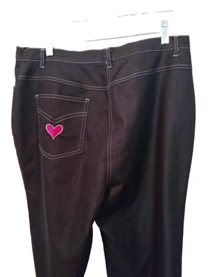 复古 Bob Mackie 心形刺绣弹力牛仔裤 L 码女式复古 — 第 1/4 张图片