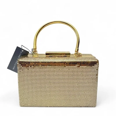 Whiting & Davis Dorado Metal Malla Asa Superior Caja Bolso de Noche Cartera Cadena Correa Foto 1 de 4