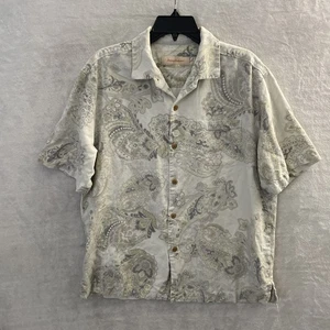 Tommy Bahama Mens Hawiian Shirt Beige Paisley Large Silk Short Sleeve Collar - Picture 1 of 8